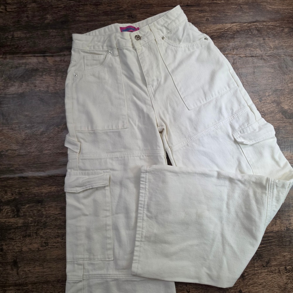EDIKTED Cargo Pants Womens XS White Denim Wide Leg Carpenter Utility Pockets